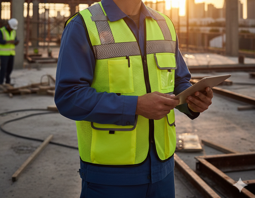 JKSafety 12 Pockets Class 2 High Visible Reflective Safety Vest Zipper Front Back Pockets Mesh Lining, Yellow-Black Meets ANSI/ISEA Standards