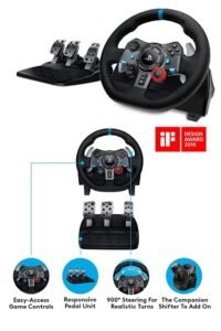 logitech g29 driving force racing wheel floor pedals, stainless steel paddle shifters gamer