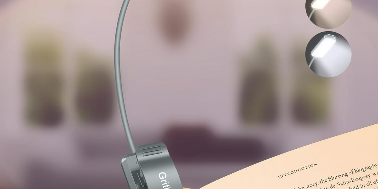 Gritin 9 LED Rechargeable Book Light for Reading in Bed – Eye Caring 3 Color Temperatures,Stepless Dimming Brightness,80 Hrs Runtime Small Lightweight Clip On Book Reading Light for Studying-Pink