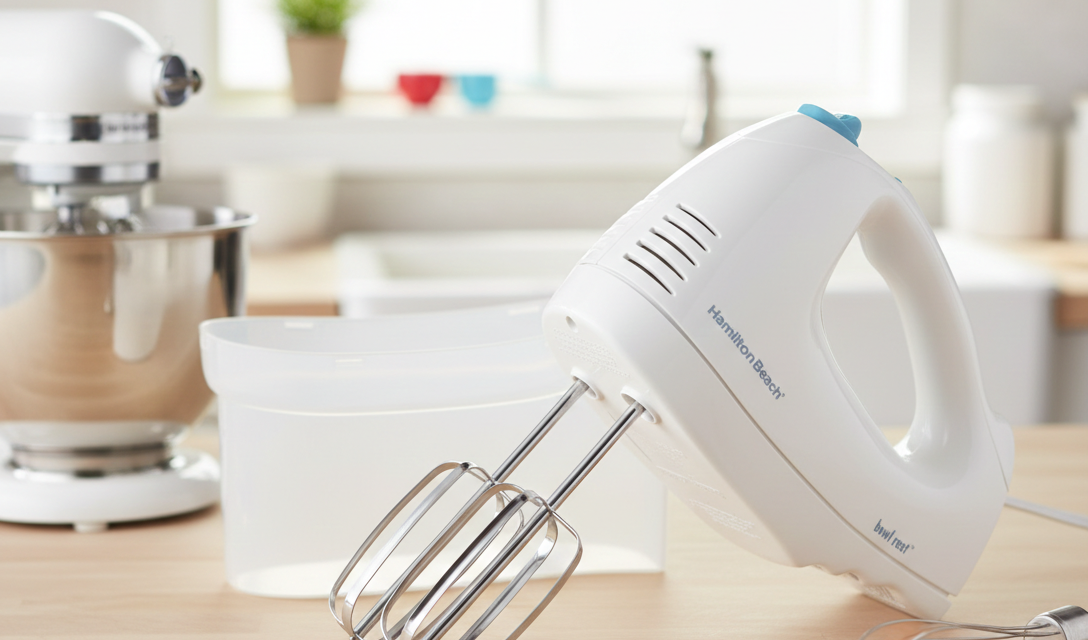 Hamilton Beach 6-Speed Electric Hand Mixer with Whisk, Traditional Beaters, Snap-On Storage Case, 250 Watts, White
