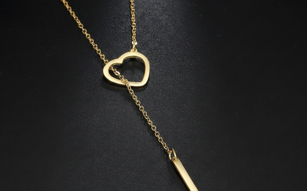 Heart Choker Necklace for Women Handmade Adjustable Stainless Steel Long Cuban Chain Layered Heart Bar Pendant Lariat Slip Chain Collar Jewelry for Valentine’s Day