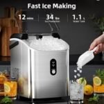 Antarctic Star Nugget Ice Maker Countertop with Soft Chewable Ice, Portable Sonic Ice Maker with Basket and Scoop, Removable Top Cover, Auto-Cleaning for Home/Party/RV/Camping (Stainless Steel Silver)