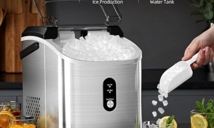 Antarctic Star Nugget Ice Maker Countertop with Soft Chewable Ice, Portable Sonic Ice Maker with Basket and Scoop, Removable Top Cover, Auto-Cleaning for Home/Party/RV/Camping (Stainless Steel Silver)