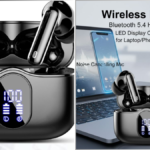 Wireless Earbuds, Bluetooth 5.4 Headphones Bass Stereo, Ear Buds with Noise Cancelling Mic, LED Display in Ear Earphones Clear Calls, IP7 Waterproof Bluetooth Earbuds for Phones/Sports/Laptop, Black