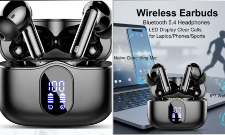 Wireless Earbuds, Bluetooth 5.4 Headphones Bass Stereo, Ear Buds with Noise Cancelling Mic, LED Display in Ear Earphones Clear Calls, IP7 Waterproof Bluetooth Earbuds for Phones/Sports/Laptop, Black