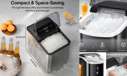 Typhur Fast Nugget Ice Maker Countertop with Self-Cleaning Pump, 35lbs/24H Crushed Pebble Ice Machine with Pellet Ice, 8 Packs Cleaner, Dual Ice Scoops for Home, Kitchen, Party, RV, Stainless Steel